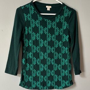 J. Crew Green Floral Long Sleeve Top